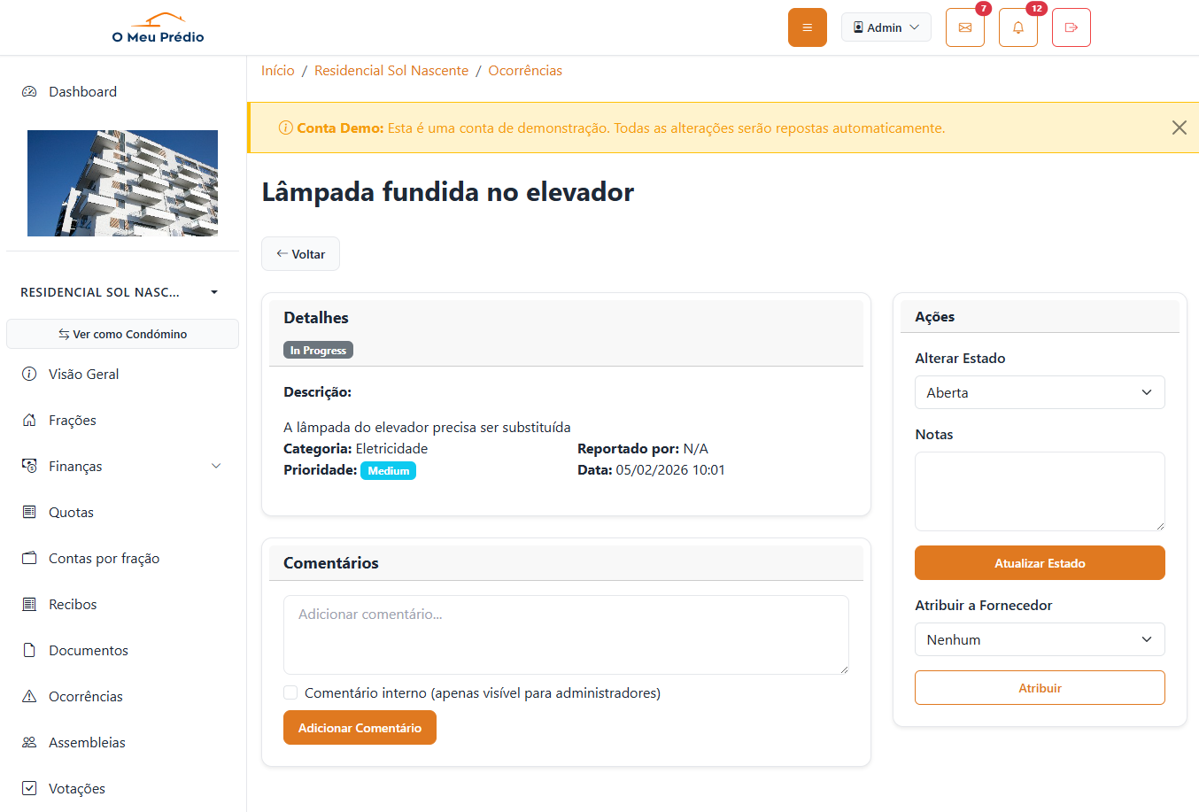Ocorrências - Gestão de problemas e manutenções